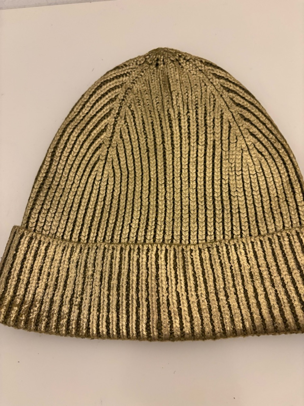 Metallic Gold Ribbed Fold-Over Beanie